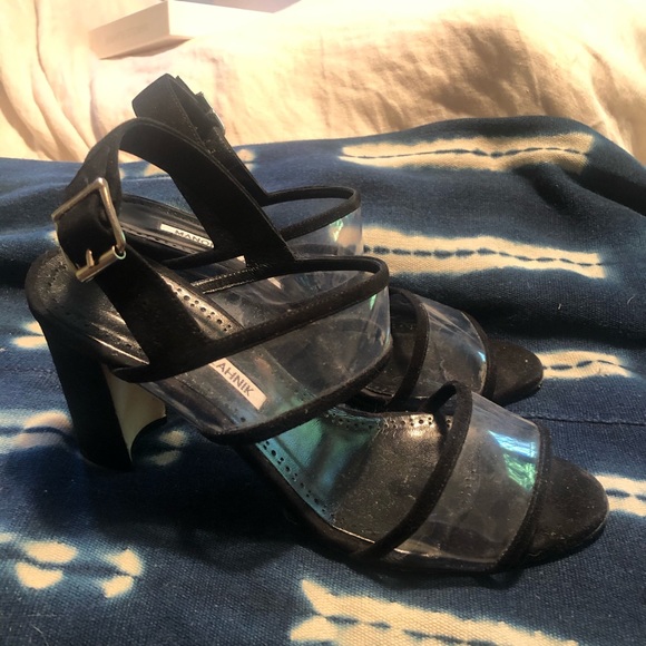Barely Worn Manolo Blahnik Khan Suede & PVC Sandals - Picture 11 of 14